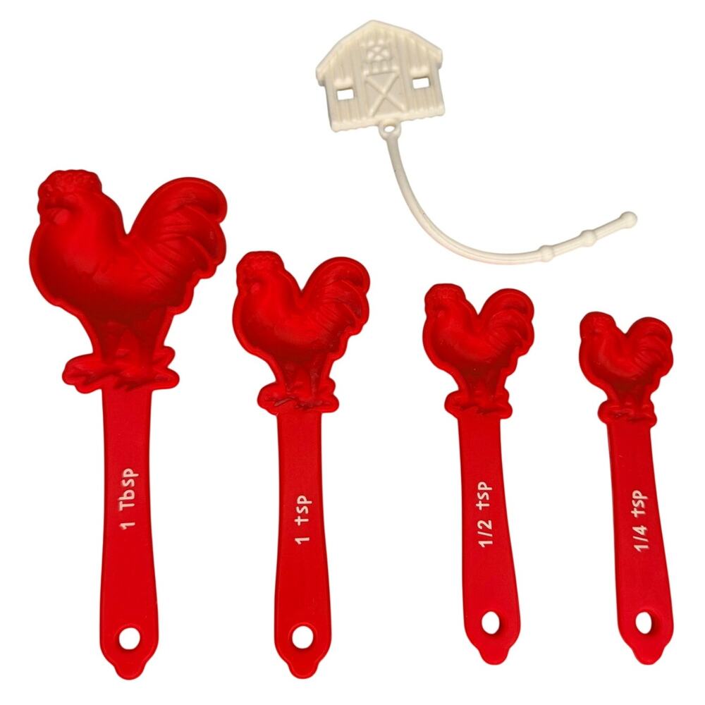 Rooster Silicone Measuring Spoon Set Barn Holder Farmhouse Country Kitchen Decor